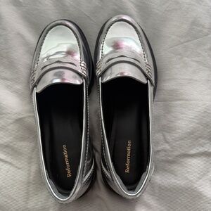 The Reformation Size 7 women's lug sole Agathea loafers - mirror silver